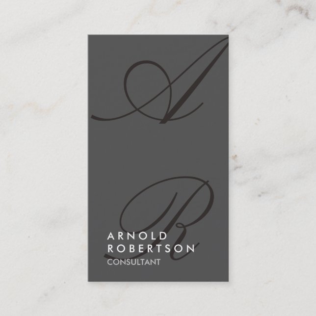 Plain Grey Black Trendy Monogram Business Card (Front)