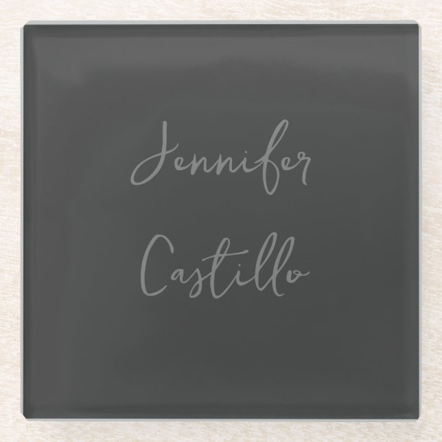 Plain Grey Minimalist Modern Calligraphy Glass Coaster (Front)