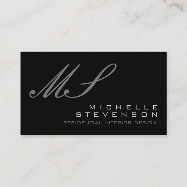 Plain Grey Monogram Standard Size Business Card (Front)