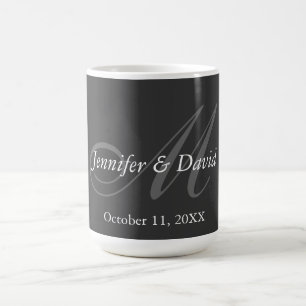 Plain Grey Monogram Wedding Bride Groom Names Coffee Mug