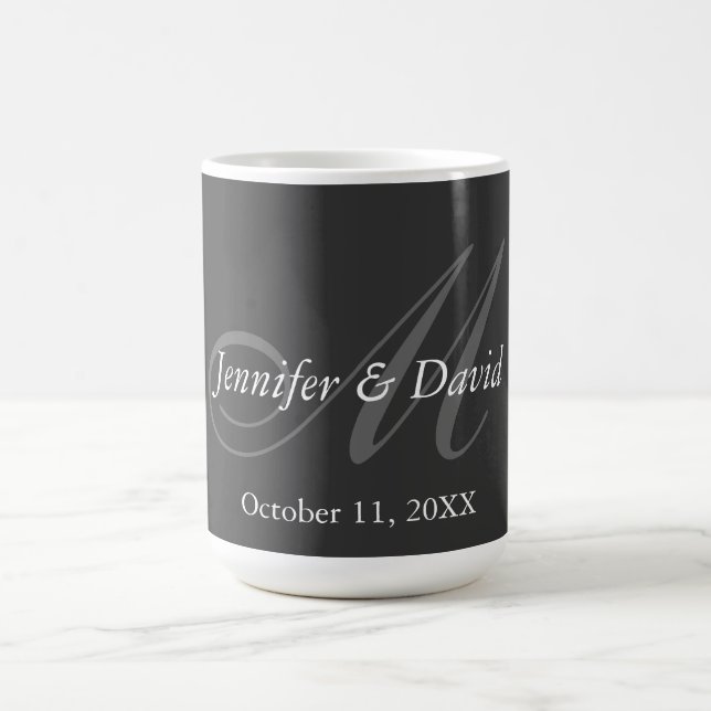 Plain Grey Monogram Wedding Bride Groom Names Coffee Mug (Center)