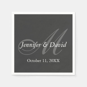 Plain Grey Monogram Wedding Bride Groom Names Napkin
