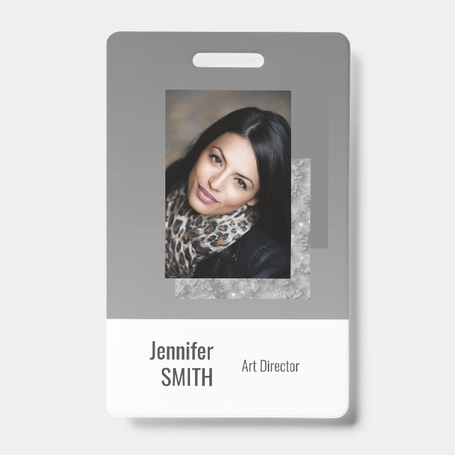 Plain Grey Simple Business Logo Barcode Template Badge (Front)