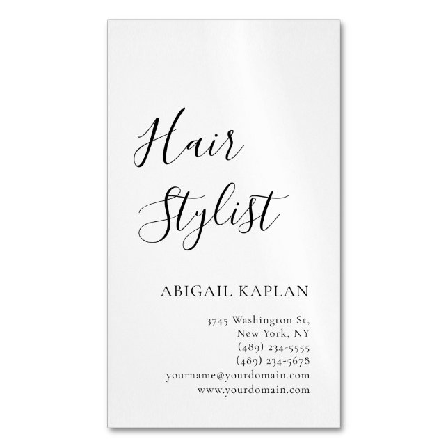 Plain Hair Stylist Modern Minimalist Elegant Magnetic Business Card (Front Vertical)