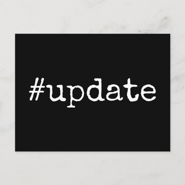 Plain Hashtag Update Postponed Wedding on Black Postcard (Front)