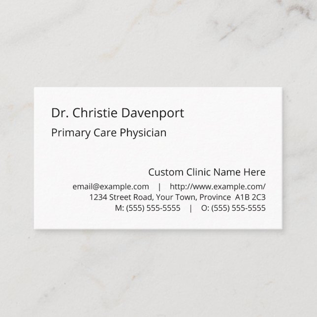 Plain, Health Care Specialist Business Card (Front)