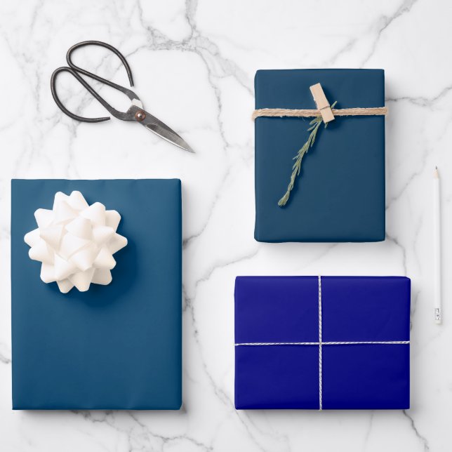 Plain Imperial Prussian Navy Blue Shades 3 Tones Wrapping Paper Sheet (Front)