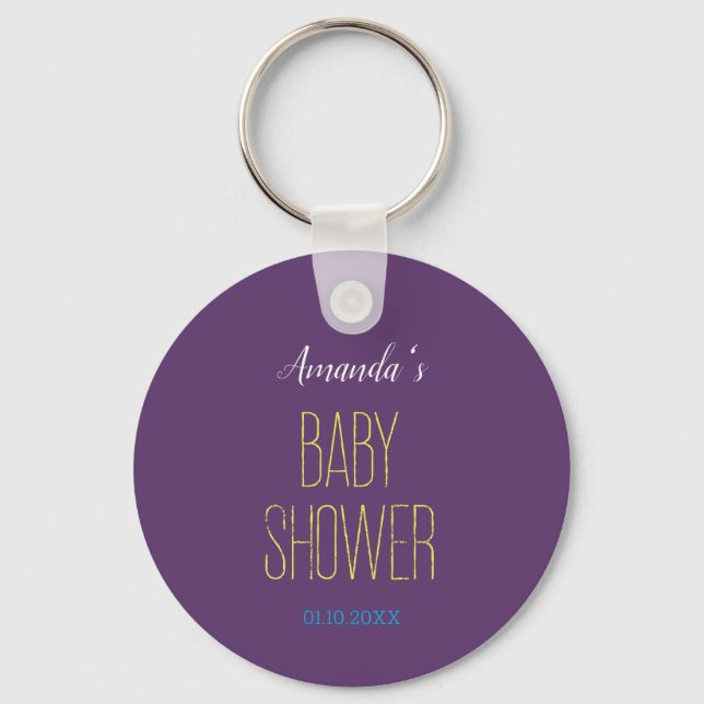 Plain Indigo Yellow Modern Minimalist Baby Shower Keychain (Front)