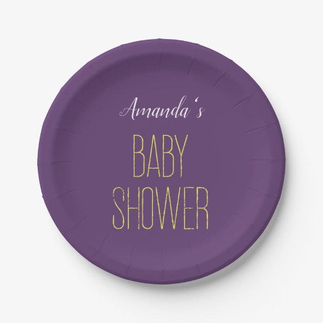 Plain Indigo Yellow Modern Minimalist Baby Shower Paper Plate (Front)