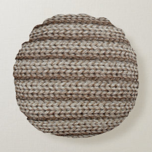 Plain knitted fabric, brown texture. round pillow