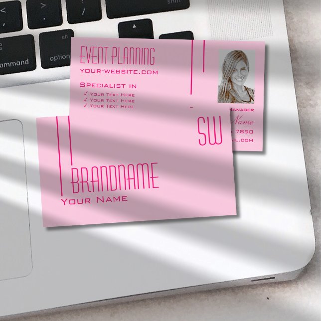 Plain Light Baby Pink with Monogram and Photo Business Card (Creator Uploaded)