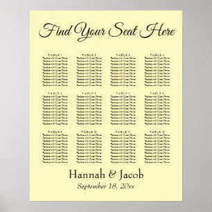 Plain Light Yellow Wedding Reception Seating Chart