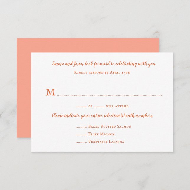 Plain Menu RSVP Cards Guest Count Reply (Front/Back)