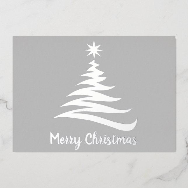 Plain Merry Christmas Tree Foil Silhouette Foil Holiday Card (Front)