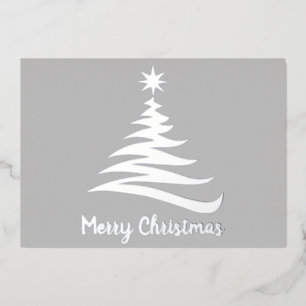 Plain Merry Christmas Tree Foil Silhouette Holiday Card