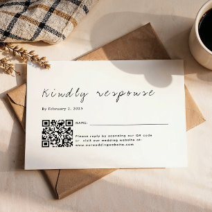 Plain Minimalist Script Qr Code Wedding RSVP Card