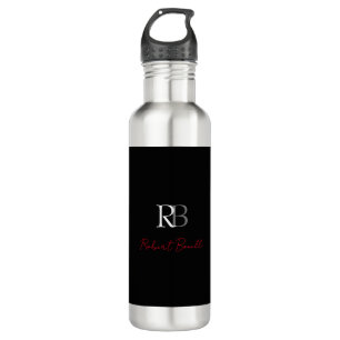 Plain Modern Black Red Monogrammed Initials Name 710 Ml Water Bottle