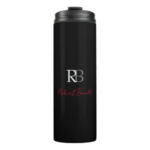 Plain Modern Black Red Monogrammed Initials Name Thermal Tumbler