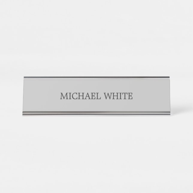 Plain Modern Grey Minimalist Desk Name Plate (Front)