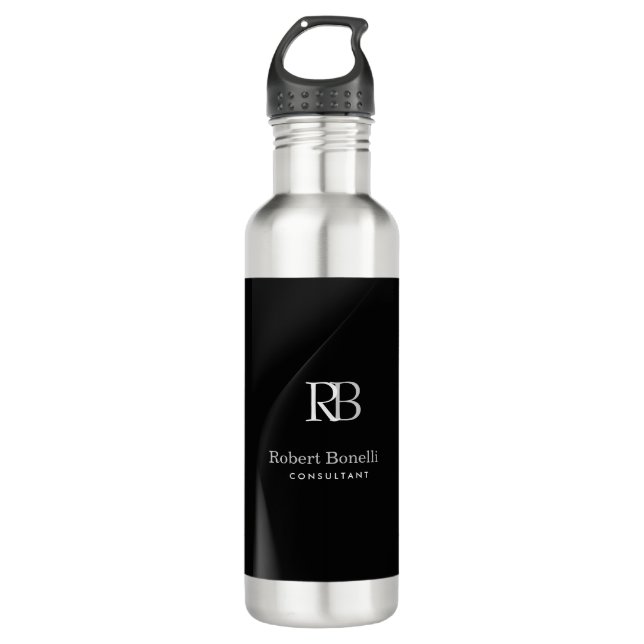 Plain Modern Grey Monogram Initials Name  710 Ml Water Bottle (Front)