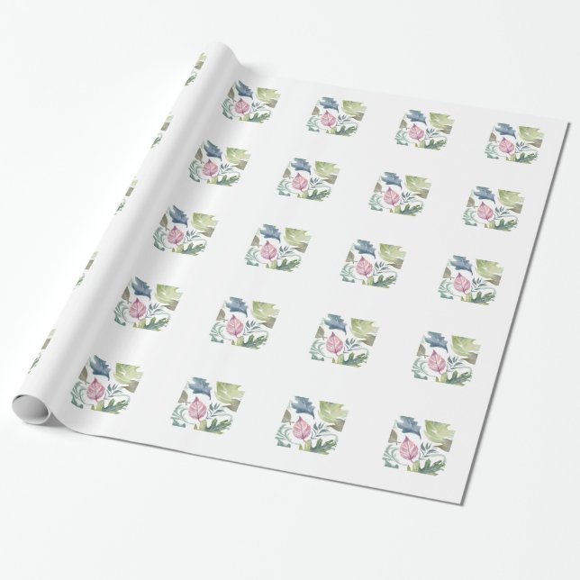 Plain Modern Minimalist Name Floral Wrapping Paper (Unrolled)