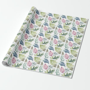 Plain Modern Minimalist Name Floral Wrapping Paper