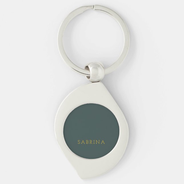 Plain Modern Minimalist Own Name Dusty Green Keychain (Front)