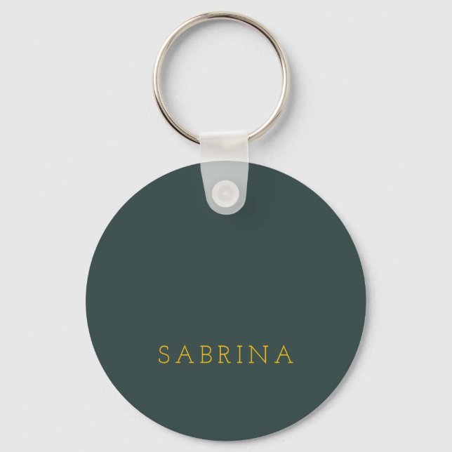 Plain Modern Minimalist Own Name Dusty Green Keychain (Front)