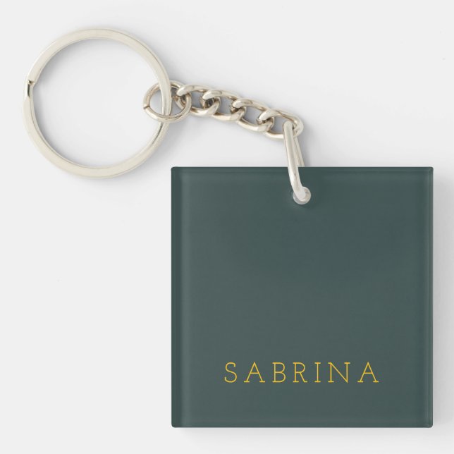 Plain Modern Minimalist Own Name Dusty Green Keychain (Front)