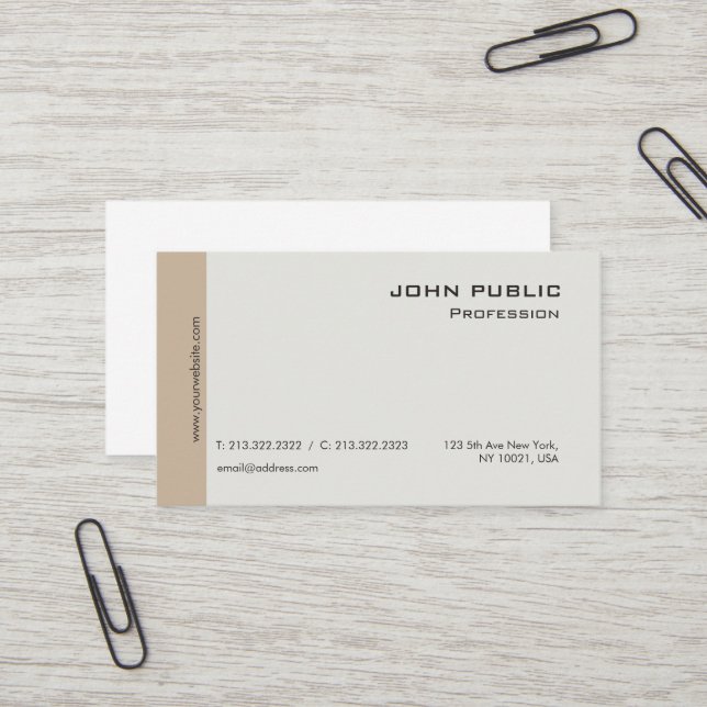 Plain Modern Professional Elegant Beige and Brown Business Card (Front/Back In Situ)