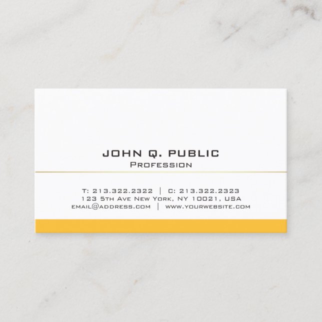 Plain Modern Professional White Gold Basic Business Card (Front)