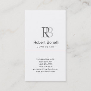 Plain Modern White Grey Monogram Business Card