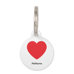 Plain Modern White Red Love Heart Graphic Pet Tag