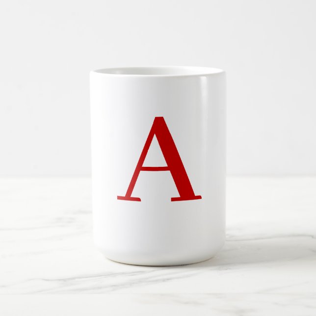 Plain Modern White Red Monogram Initial Letter Coffee Mug (Center)