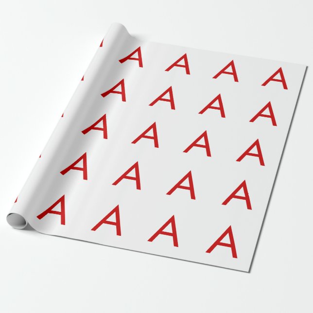 Plain Modern White Red Monogram Initial Letter Wrapping Paper (Unrolled)
