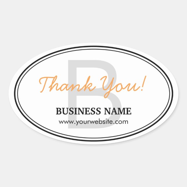 Plain Monogram Business Thank You Oval Stickers (Front)