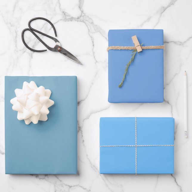Plain Moonstone Little Maya Blue Shades 3 Tones Wrapping Paper Sheet (Front)