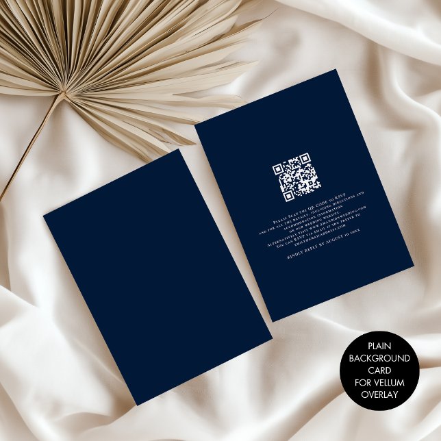 Plain Navy Blue Background for Vellum Overlay Invitation (Front and back view)