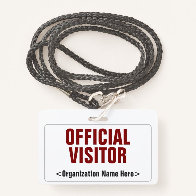 Plain "OFFICIAL VISITOR" Badge (Front with Lanyard)