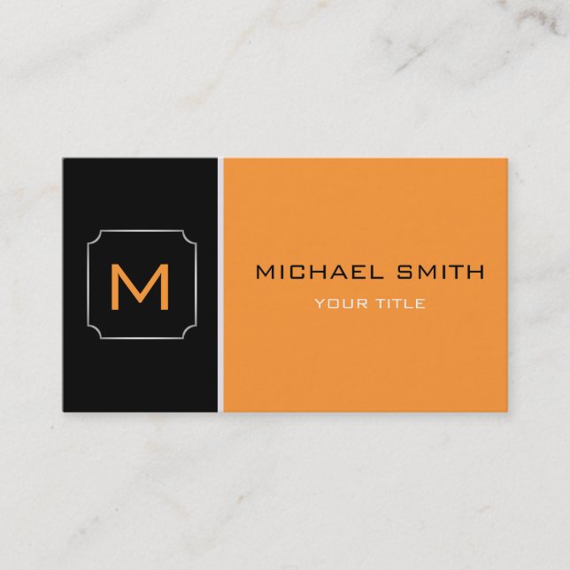 Plain Orange & Black Elegant Professional Modern Business Card (Front)