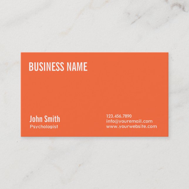 Plain Orange Psychologist Business Card (Front)