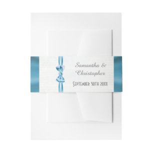 Plain pastel blue turquoise ribbon wedding invitation belly band