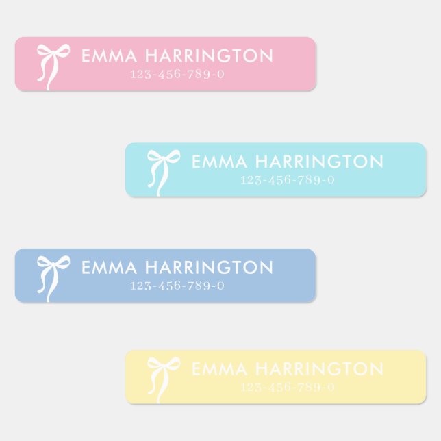 Plain Pastel Colours Bow Kids Name and Contacts (Group)