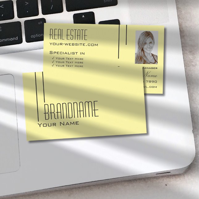Plain Pastel Yellow with Photo Professional Modern Business Card (Creator Uploaded)