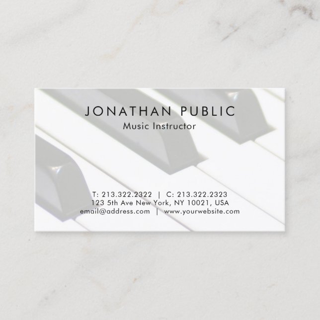 Plain Piano Music Teacher Professional Simple Business Card (Front)
