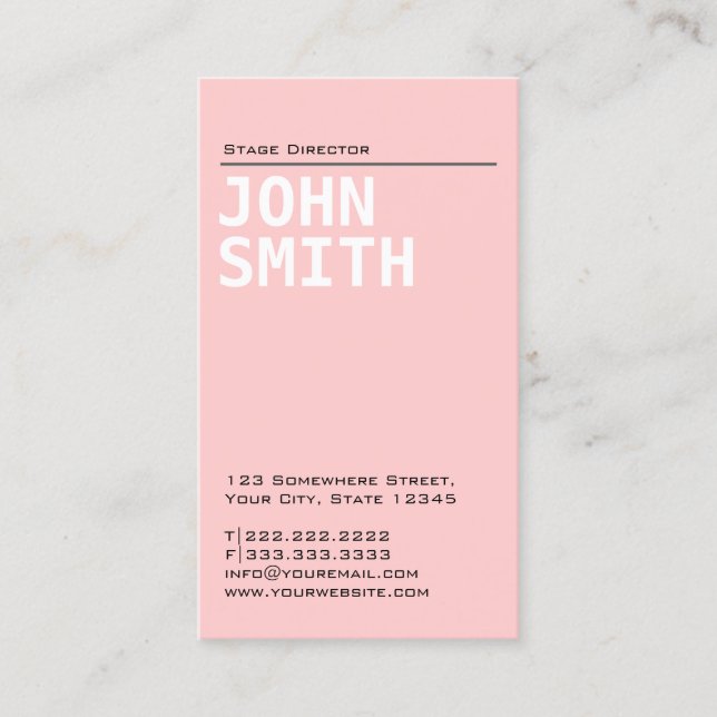 Plain Pink Stage Director Business Card (Front)