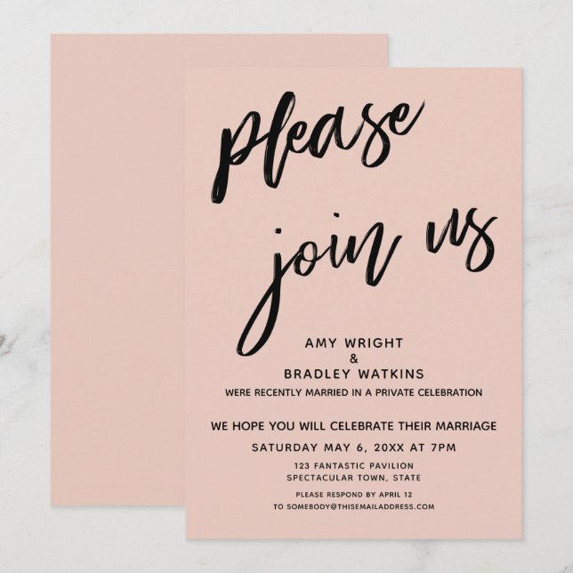 Plain Please Join Us After Wedding Reception Blush Invitation (Front/Back)
