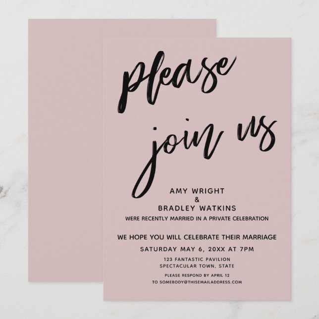 Plain Please Join Us Wedding Reception Dusty Rose Invitation (Front/Back)