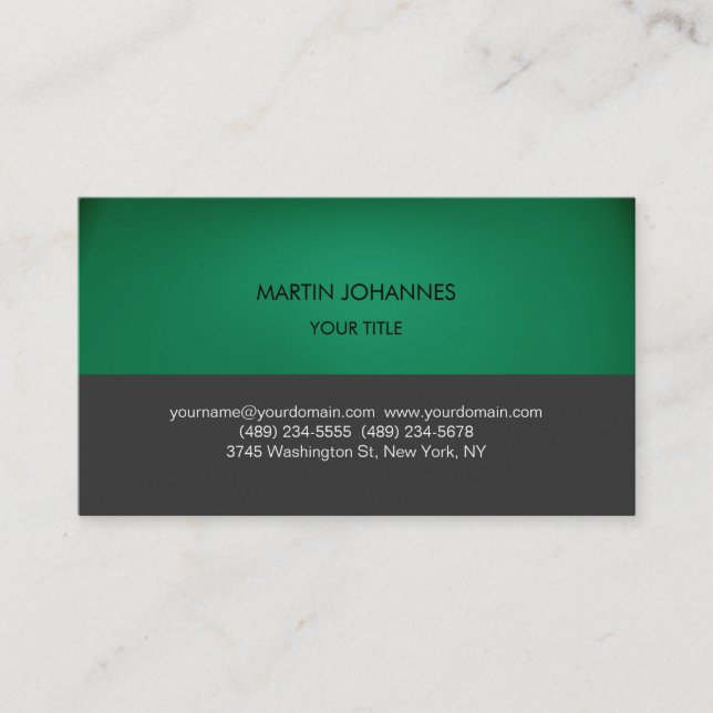 Plain Professional Green Grey Business Card (Front)