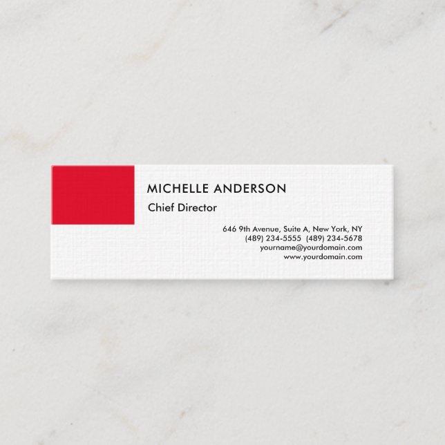 Plain Professional Minimalist Linen Red White Mini Business Card (Front)